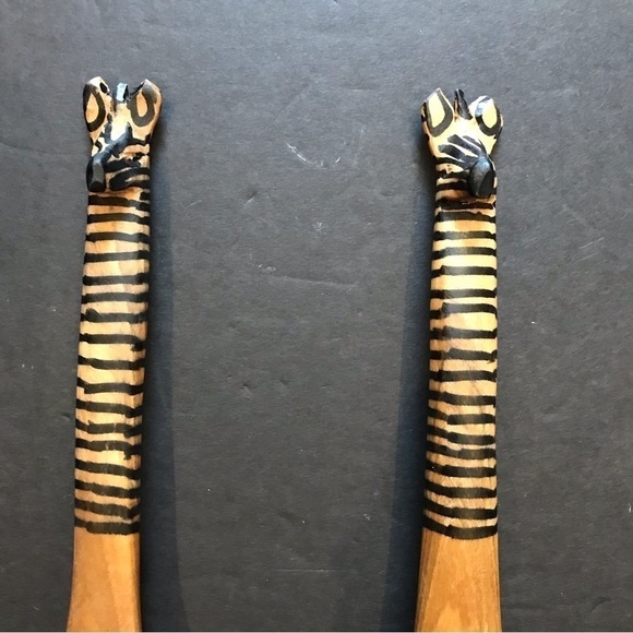African Hand Carved Wooden Zebra Serving Spoons, Two Piece Set - Picture 3 of 10